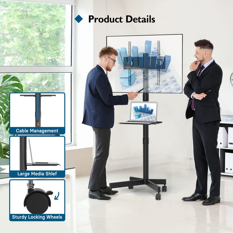 BONTEC Mobile TV Stand for 23-60 Inch TVs, Rolling TV