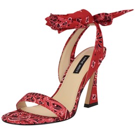 Nine West Women's Kelsie Heeled Sandal, Red Sport Bandana Print Multi 611, 9.5