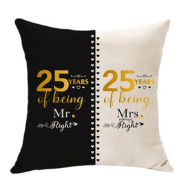 25 Years of Marriage Gifts for Couple - Mr. Right and Mrs. Always Right Gifts Anniversary Cushion Cover for Husband Wife 25th Wedding Gifts for Mother Father Aunt Wedding Anniversary Keepsake (25th)