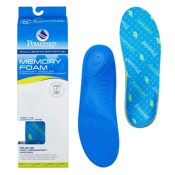 Powerstep Unisex-Adult Memory Foam Insoles, Blue, Men's 10-10.5 / Women's 12