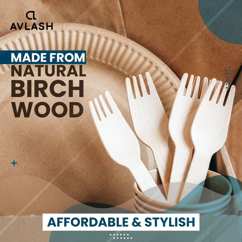 Avlash ® - Pack of 100 Wooden Disposable Fork -Biodegradable