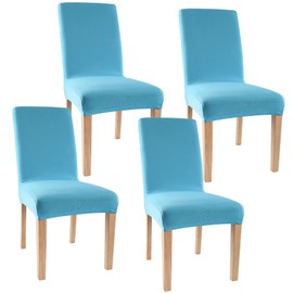 Obstal Stretch Spandex Dining Room Chair Covers ?Set of 4 Universal Removable Washable Chair Seat Slipcovers Protector for Kitchen, Ceremony, Wedding, Banquet, Hotel and Party, Light Blue