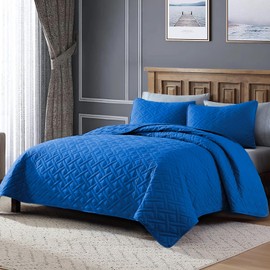 ClevaHome Queen Size Quilt for Royal Blue Bedspreads, Ultra Soft Lightweight Coverlet, Modern Diamond Pattern Quilt for All Seasons – 3 Piece Set (1 Quilt, 2 Pillow Shams)