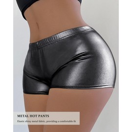 Metallic Dance Shorts for Women - Disco Nightclub Yoga Short High Waist Booty Shorts Dance Festival Shiny Rave Bottoms (US, Alpha, Small, Regular, Regular, Black)