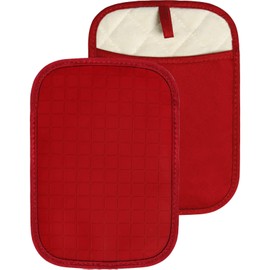 HOMWE Silicone Kitchen Pot Holders, 2 Pc Set Trivets, Steam and Heat Resistant Hand and Countertop Protection Hot Pads, Non-Slip Grip, Terrycloth Interior Lining, Red