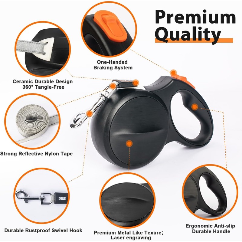 Heavy-Duty Retractable Dog Leash 16-Foot - Auto-Brake & 360° Tangle-Free
