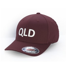 INTERSTATE QLD Supporters Cap, Flexfit 6277 Wooly Combed Baseball Cap, Acrylic-Wool, Flexfit Technology, 6-Panel, Silver Undervisor, Stretch Fitted, Premium Mid-Profile, Maroon