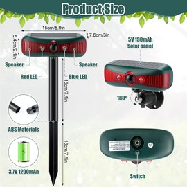 Qualirey 2 Pcs Solar Outdoor Alarm Motion Sensor 129dB Security Siren Ultrasonic Detector Strobe Light, 4 Modes Animal Deterrent Waterproof Alarm for Home, Farm (Red)