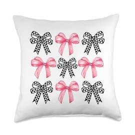 Pink Bows Cute Coquette Checkered bow y2k Girl Aesthetic Throw Pillow