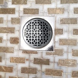 Designer Drains 3.25" Round Shower Drain Cover – Geometric Squares No.1 | Premium Replacement for Oatey & Sioux Chief | Modern Stainless Steel Bathroom Upgrade