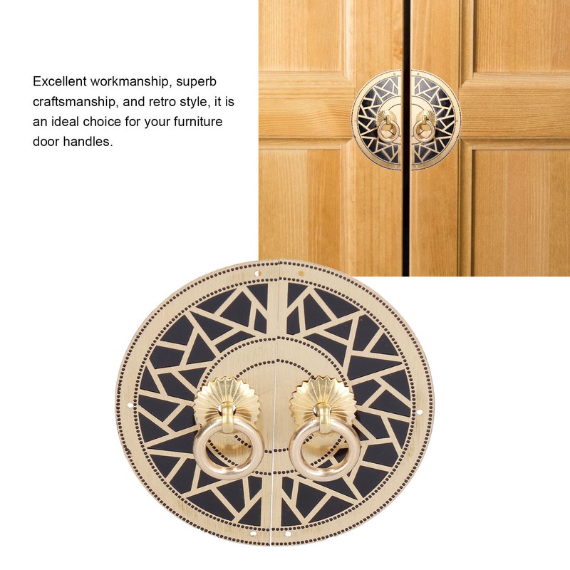 Chinese Antique Cabinet Handle Brass Circular Plaid Bookcase Knob for