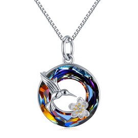 JUSTKIDSTOY Hummingbird Necklace Jewelry for Women 925 Sterling Silver Bird Pendant Necklace with Crystal Christmas Stocking Stuffer Gifts for Daughter