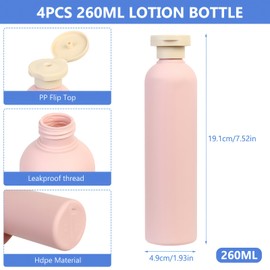 Pack of 4 Travel Bottles for Filling 260 ml, Shampoo Bottles for Filling Travel Squeeze Bottle, Leak-Proof Refillable Travel Container, Travel Size Travel Bottles Set for Shampoo, Lotion, Shower Gel