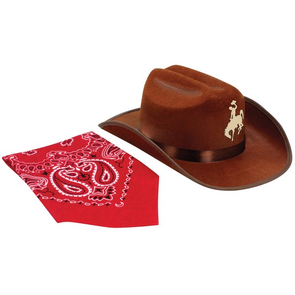 Aeromax Jr. Cowboy Hat Brown with Tan Cowboy Logo & Bandanna, One Size