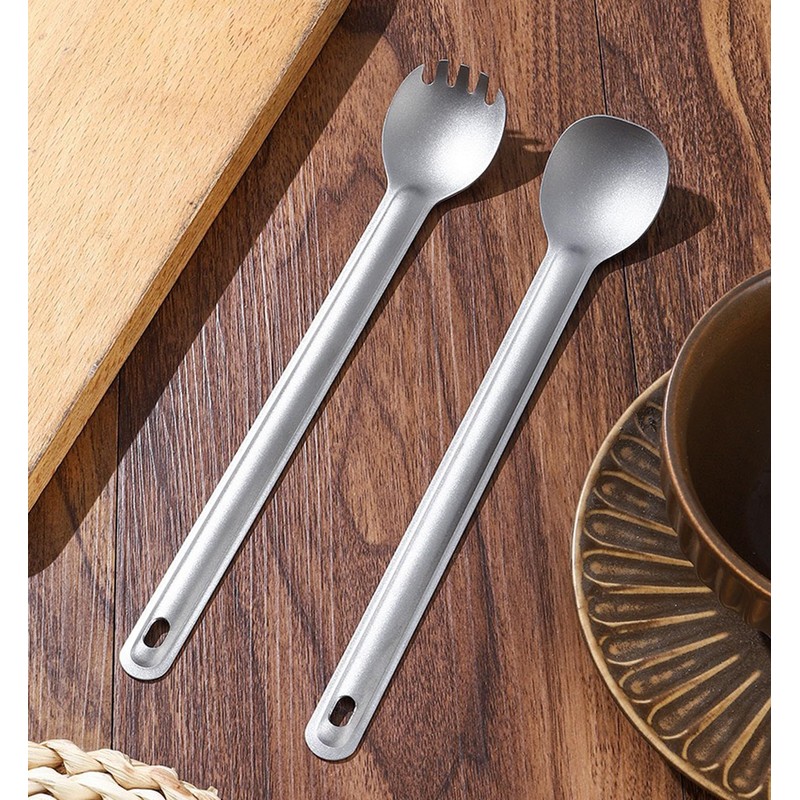 MAXCOOK Titanium Spork, 2 Pieces Titanium Spork with Long Handle,