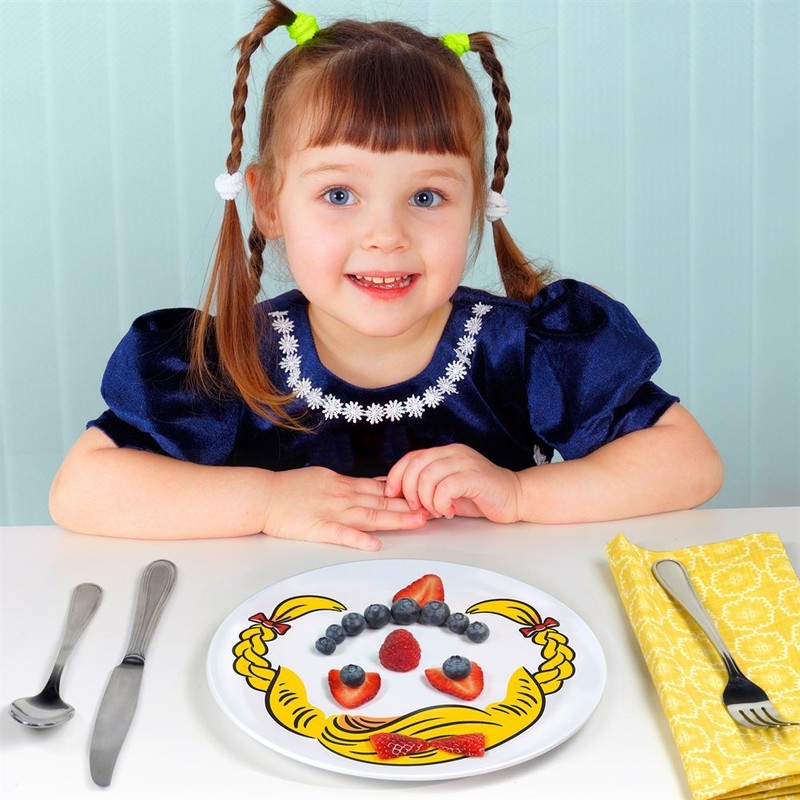 Dinner Do's Kids Dinnerware Plates Food Faces-Set of 3-Girl's Style