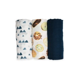 lulujo Set of 3 Deluxe Muslin Swaddle Blankets,Baby Blues, 47 x 47 Inch