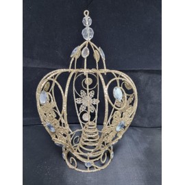 Crown Shaped Christmas Tree Topper, 30x20cm Champagne Gold Metal filigree, Diamante and Glitter Detail