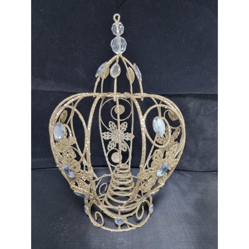 Crown Shaped Christmas Tree Topper, 30x20cm Champagne Gold Metal filigree,