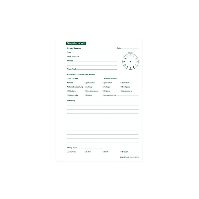 RNK 1713-0 Conversation Log pad, 50 Sheets, DIN A5
