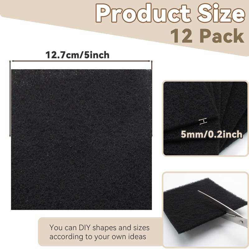 Biaungdo 12 Pack 5 Inch Sqaure Charcoal Filter Replacements, Black