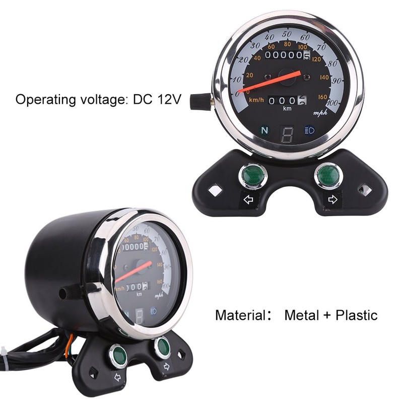 Qiilu Universal Motorcycle Dual Odometer Speedometer Meter Gear Digital Display