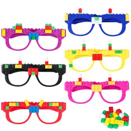 Lemicin 6 Pcs DIY Building Bricks Glasses Building Blocks Games for Kids Birthday Party Favors Supplies, Boys Girls Carnival Party Games Decor