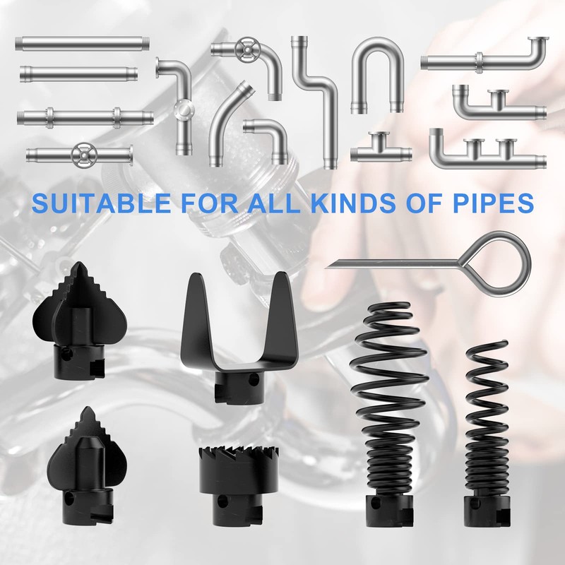 FEITON 7PCS Drain Cleaner Combination Cutter Head Set,16mm Manganese Steel