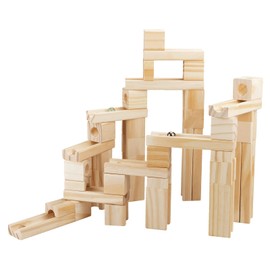 Wooden Marble Run for Kids Ages 4-8, 60 Pieces Wood Building Blocks Toys and Construction Play Set, Marble Track Maze Game STEM Learning Toys Gifts for Boys Girls (60pc Set)
