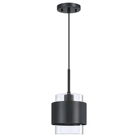 Dolaimi House 1 Light Hanging Indoor Kitchen Island Pendant Light 6" Drum Clear Glass Shade Pendant Ceiling Light Fixturess,Black Finish Modern Farmhouse Dinning Over Sink