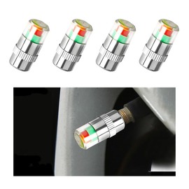 KVAEY 4 PCS Tire Pressure Monitor Valve Caps, 3 Color Eye Alert Tire Pressure Monitor Sensor Indicator, Easy to Read Tire Pressure Monitoring Valve Stem Caps, Car Accessories (Silver)