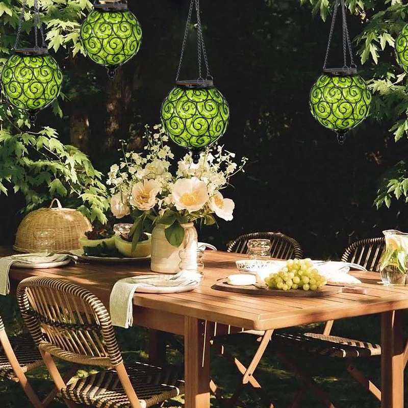 Naboher Solar Hanging Lantern Outdoor Garden Lights, Round Glass and