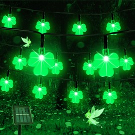 St Patricks Day Decorations Solar Shamrock String Lights Outdoor,8 Modes 50LED Green Shamrock Lights for Irish Day Gifts Decor,Solar St Patricks Day Decor Lights for Garden Yard Party Decorations