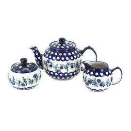 Blue Rose Polish Pottery Sweet Annie Three Piece Tea Set