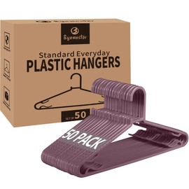 Byomostor Plastic Hangers 50 Pack, Light Weight Durable Clothes Hangers with Hooks Standard Size G-Shape&Non-Slip Coat Hangers for Everyday Use (Purple)