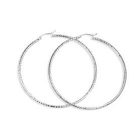 .925 Sterling Silver Diamond Cut Hoop Earrings, Metal, No Gemstone
