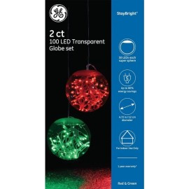 GE StayBright 2-Count 4-ft Red/Green 100 LED Light 4.7-in Transparent Globe