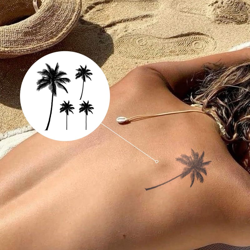 Tropical Palm Tree Semi Permanent Tattoos, Long Lasting 2 Weeks