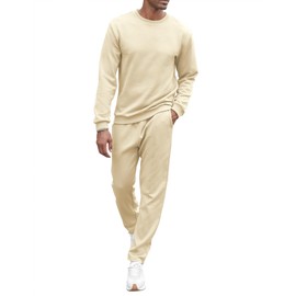 Babioboa Mens 2 Piece Outfits sportswear Fashion Tracksuits Casual Set long Sleeve and pants sweatsuit for Men(Beige,M)