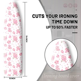 Extra Thick Ironing Board Cover and Pad, Cherry Blossoms 15x54 Ironing Board Cover, Resist Scorching and Staining,Elastic Edges,Pink Floral Leaves Spring Flower White