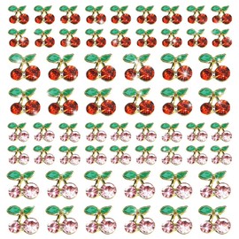 qiipii 60 Pcs 3D Cherry Nail Charms Cherry Nail Rhinestones Nail Art Shiny Gems Nail Studs Cute Fruit Nail Diamond Crystal Luxury Jewelry for Nails Face Makeup Women Crafts DIY(Pink/Red Gold, 6mm/8mm)