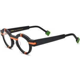 HEPIDEM Multicolor Acetate Glasses Frame Women,Oversize Round Optical Eyeglasses (9282 Matte Black, Clear)