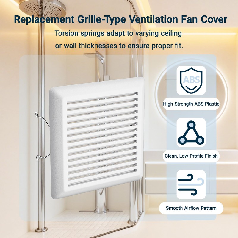 White Plastic Bathroom Vent Fan Cover (C350GN) with Springs, Compatible