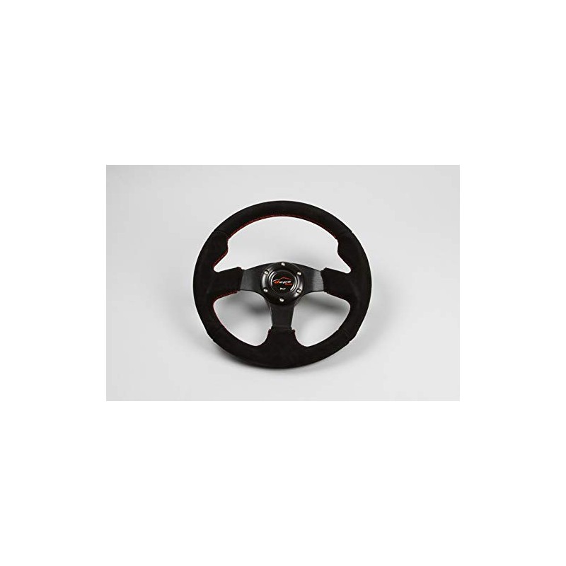 Steering 35Φ M Genuine Leather Backskin Red Cross Stitch (M35F)
