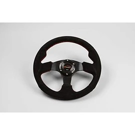 Steering 35Φ M Genuine Leather Backskin Red Cross Stitch (M35F)