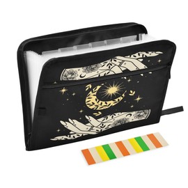 CUPADA Accordion File Folder Organizer Boho Magical Crescent,Expanding File Folder Labels Witchy Hands Document Organizer Bag Letter Size