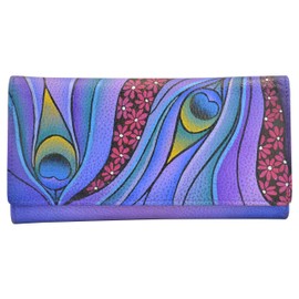 Anna by Anuschka Hand Painted Women’s Genuine Leather Ladies Checkbook Clutch Wallet - Dreamy Peacock