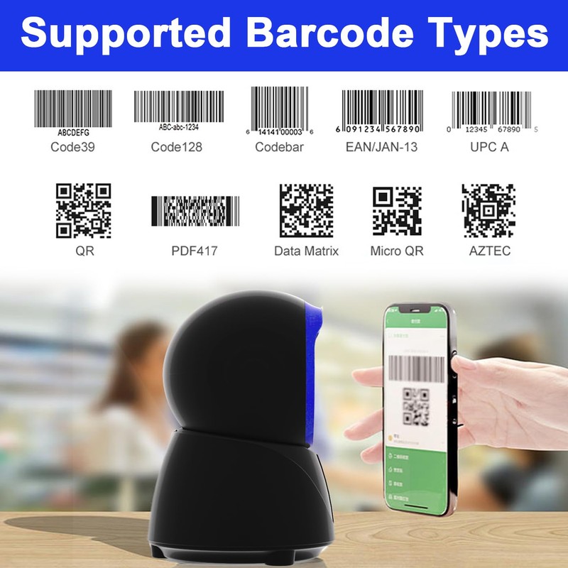 LENVII Desktop Hands-Free Barcode Scanner, Omnidirectional QR Code Reader 1D/2D/QR