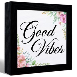 Good Vibes Sign Desk Decor,Inspirational Quotes Canvas Frame Table Sign For Home Office Shelf Desk Decor,Gifts For Coworkers Women Men
