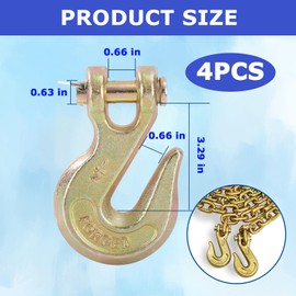 4 Pack 1/2" Clevis Grab Hooks, Grade 70 Forged Steel Chain Hook for 1/2 Inch Tow Chain, Heavy Duty Tow Hook 12000 Lbs Working Load Limit for Trailer Truck Transport